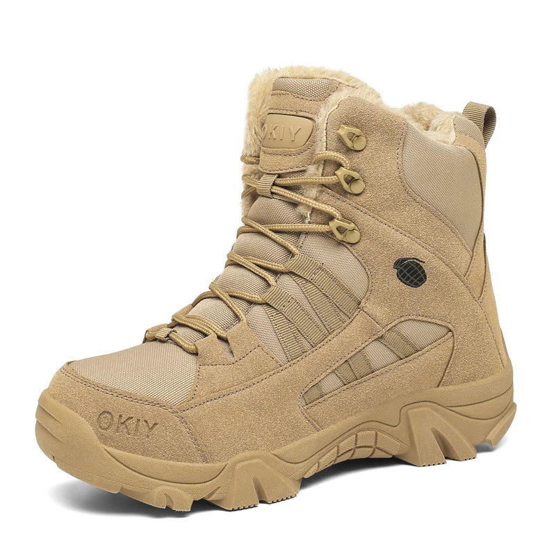 Men's Combat Boots Winter Warm Plush Light Casual Hiking Walking Cotton shoe Outdoor Jungle Anti-slip Battlefield Training Boots