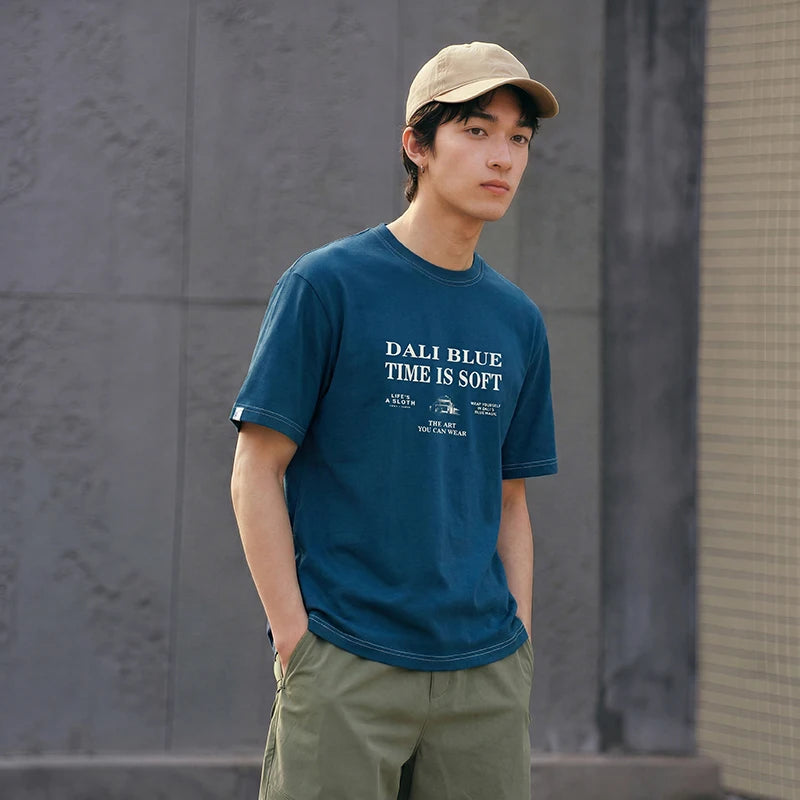 Semir Mens Tshirt 2026 Pure Cotton Letter Printed Knitted Loose Crew Neck Casual Style Soft Daily Wear