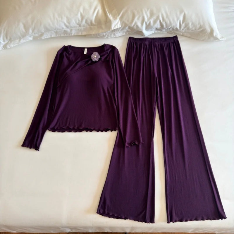 Women's Pajamas 2 Piece Sets Female Clothing Chest Pads 2026 New Long Sleeve Home Suit for Women Nightwear Comfort for Homewear