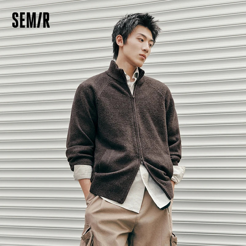 Semir Men Cardigan Knit Loose Mock Neck Raglan Sleeve 2026 Autumn Couple Style Sweater Outerwear Soft Daily Layer