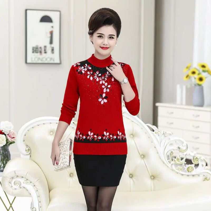 Pulls Femmes 2025 Fall Winter Women's Clothes Spring Knitwear Blouse Printed Turtleneck Warm Pullover Top Female Sweater