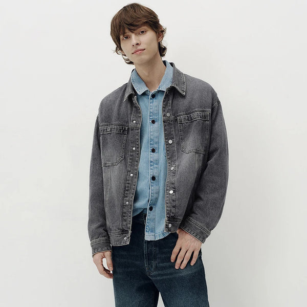អាវក្រៅបុរស Semir Denim Retro រលុង ហោប៉ៅងាយស្រួលប្រើ Street Casual Style រដូវស្លឹកឈើជ្រុះ Outerwear Urban Daily Set 2026