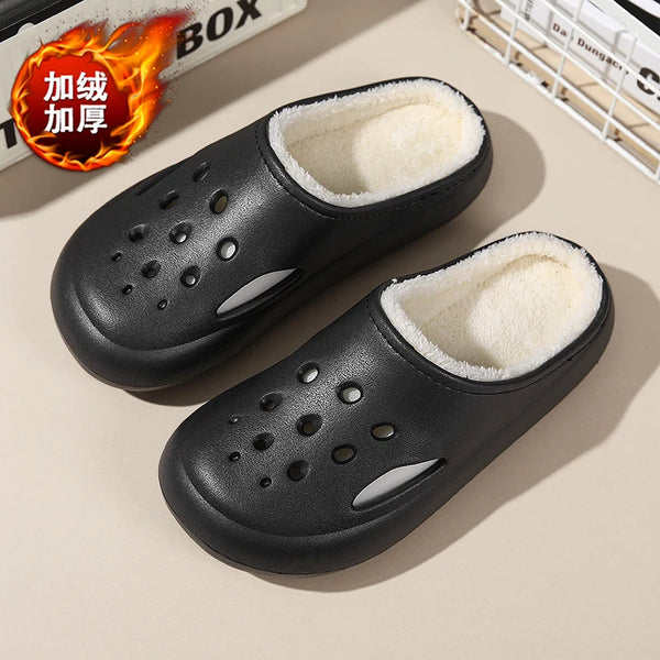 Winter Indoor Home Cotton Shoes for Men Women Warm Plush Fur Clogs Soft Half Slip-On Backless Rubber Sandals for Garden Footwear