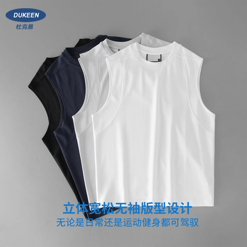 DUKEEN Coolness Modal Sleeveless T-Shirt for Men Summer 250G Heavyweight Solid Color Fitness Running Sport Vest Men's White Tank