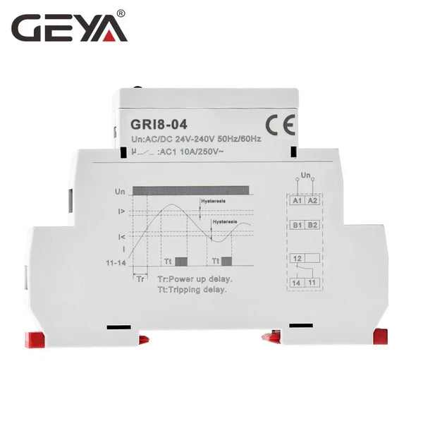 GEYA GRI8-03/04 ឧបករណ៍ត្រួតពិនិត្យចរន្តលើស និងក្រោម 0.5A 1A 2A 5A 8A 16A រេឡេត្រួតពិនិត្យចរន្ត