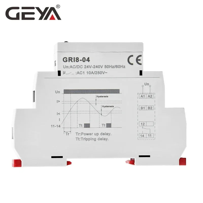 GEYA GRI8-03/04 ឧបករណ៍ត្រួតពិនិត្យចរន្តលើស និងក្រោម 0.5A 1A 2A 5A 8A 16A រេឡេត្រួតពិនិត្យចរន្ត