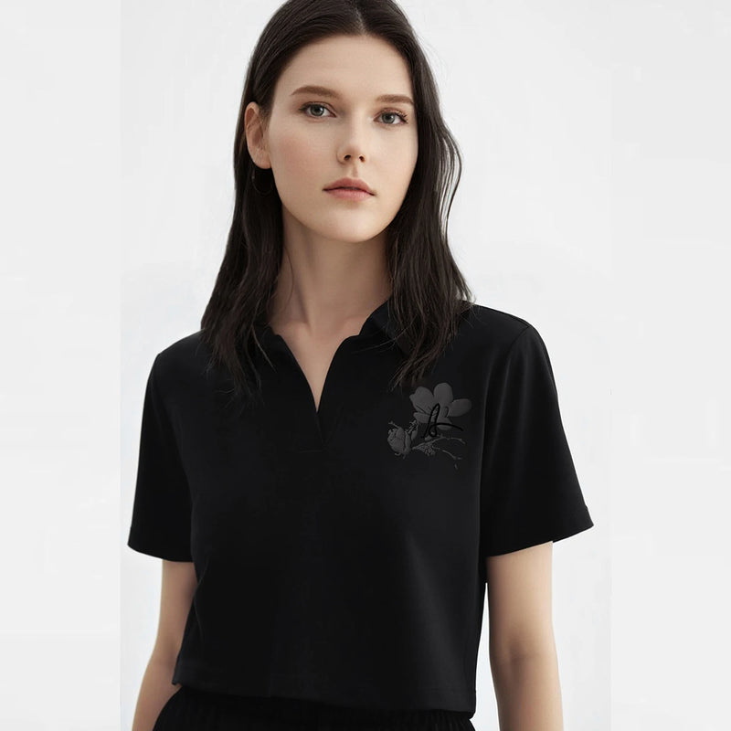 Amii Dress Woman 2026 Summer New Embroidered Lapel Collar Half Placket Elastic Waist Short Sleeve Midi Dress For Women 12642045