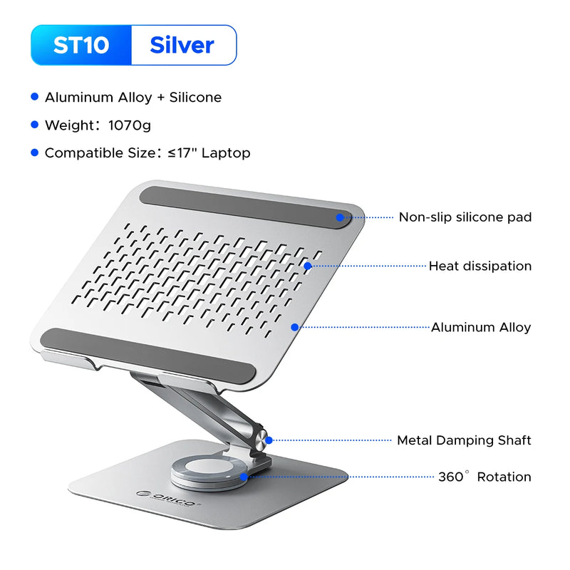 ORICO Foldable Laptop Stand Aluminum Alloy 360 Adjustable Notebook Stand Up to 17 inch Laptop Folding Desktop Support Holder