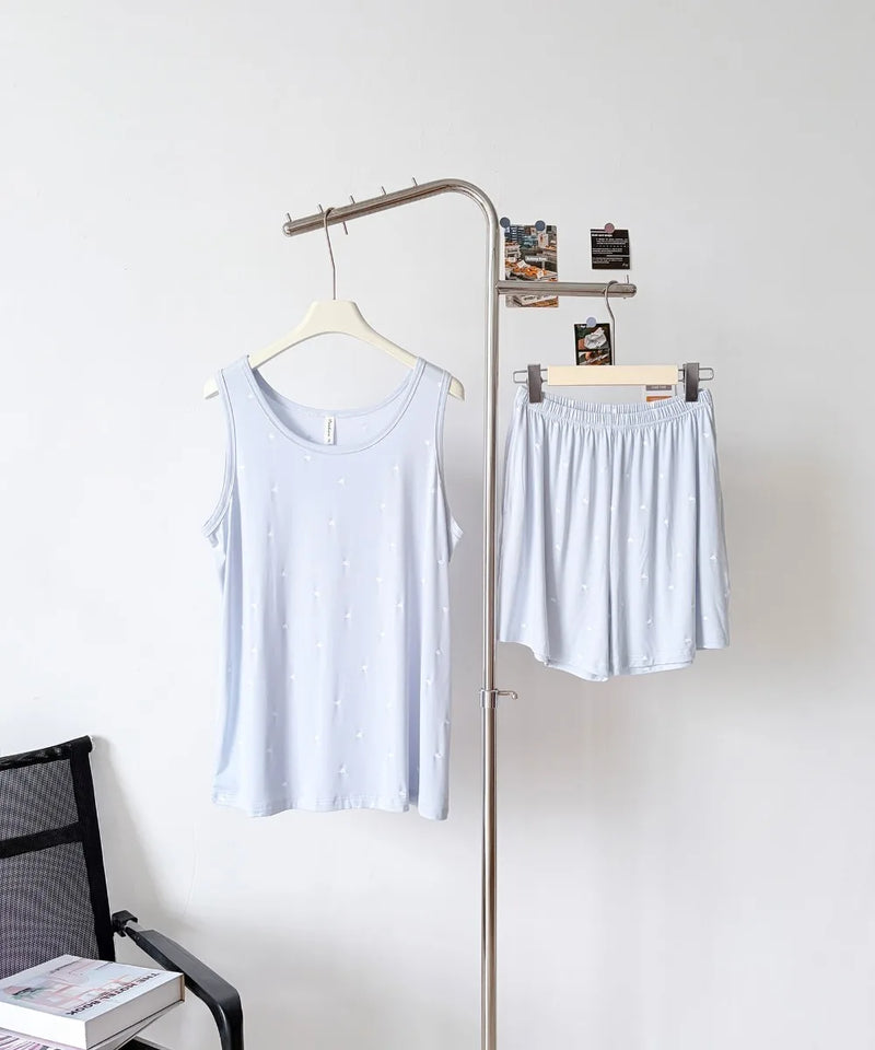 2 Pieces Pajamas Sleepwear Summer Clothes Night Wears for Females Loose Sleeveless Pajama Set Sleeping Home Suit 2026 New