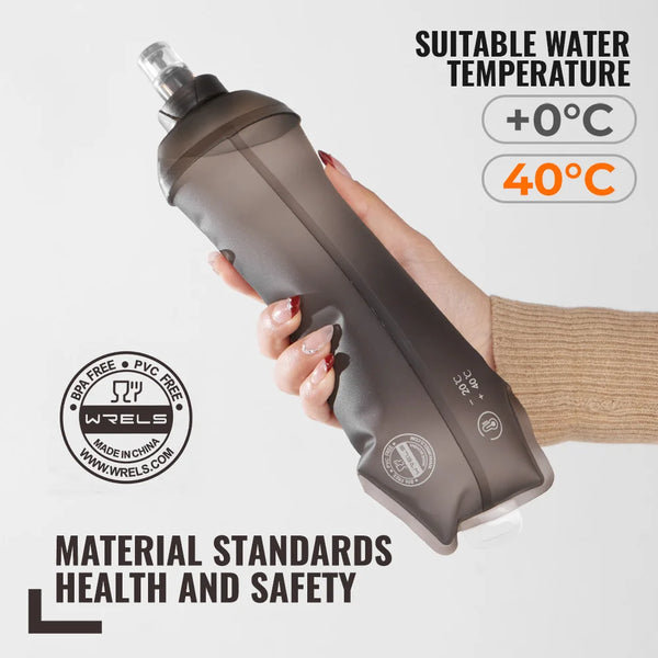 WRELS TPU Soft Water Bottle BPA‑Free Collapsible Flask Leakproof Soft Flask Hiking Climbing Marathon Sports Hydration Pack