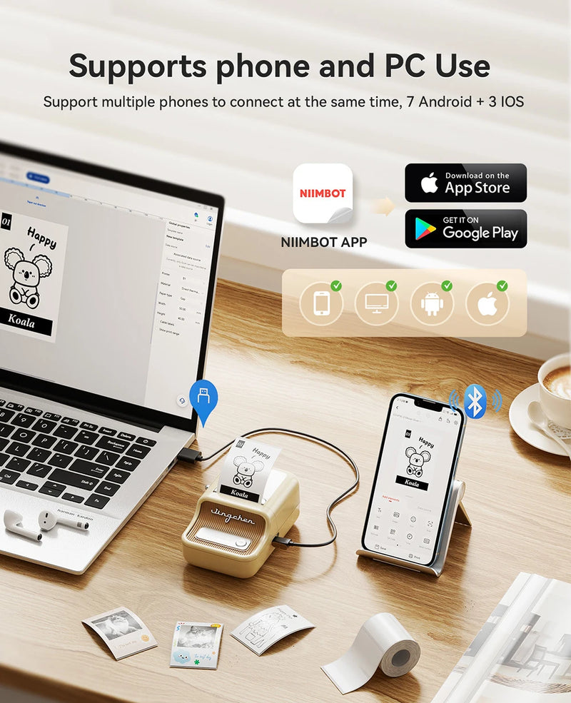 NiiMbot B21 Mini Thermal Printer Wireless Barcode Label Maker Bluetooth Portable Adhesive Label Printers for Office Commercial