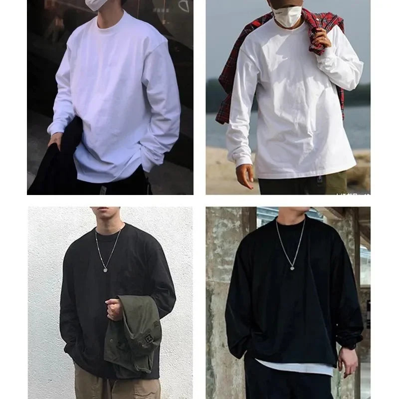 Dukeen 280g Heavyweight Long-Sleeved T-Shirt for Men 100% Cotton Shirts Oversized Solid Color Tops Plain Tees Men's Clothing