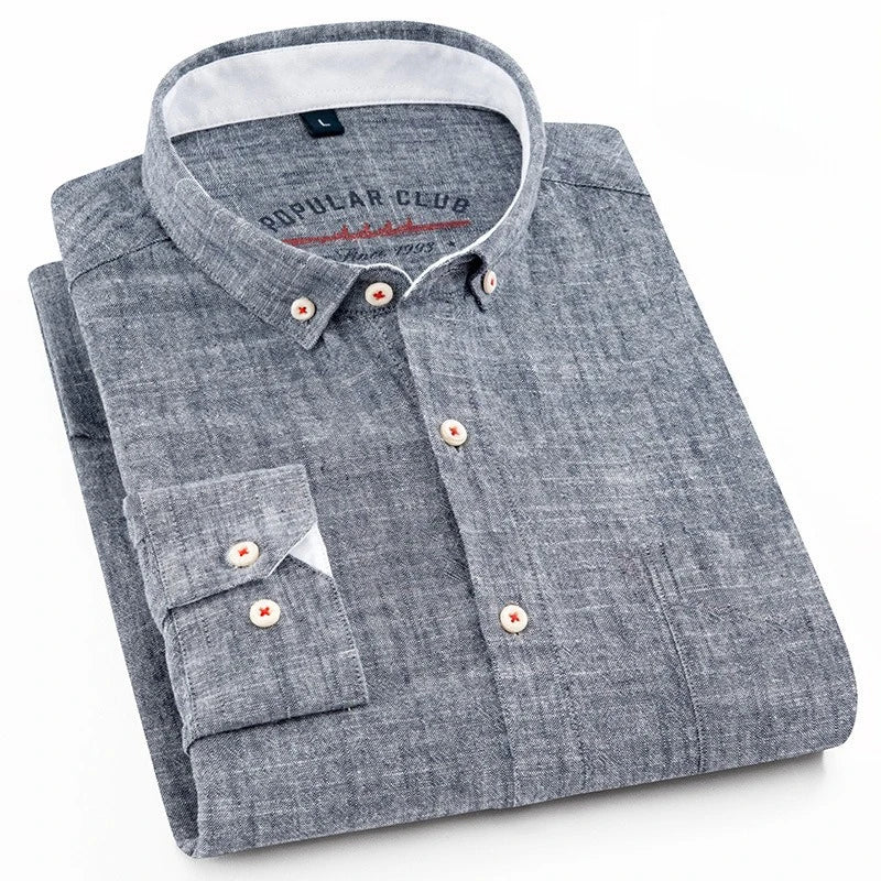 2026 Spring Red Men's Long-Sleeve Shirt, Blue Moisture-Wicking Breathable Cotton-Linen Blend Shirts, Available in Beige Gray.