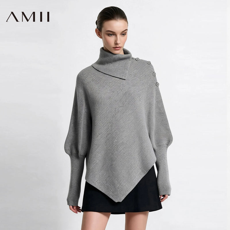 អាវយឺតក Turtleneck ដៃអាវ Batwing អាវមិនស្មើគ្នាសម្រាប់នារី រលុង សមល្មម អាវយឺតរដូវរងាសម្រាប់នារីធ្វើដំណើរទៅធ្វើការ 12644072