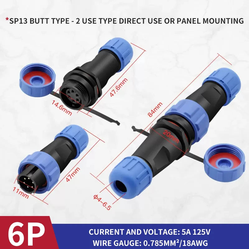 SP13 Waterproof Aviation Plug 2-9Pin Male and Female Butt Cable Connector IP68 Waterproof