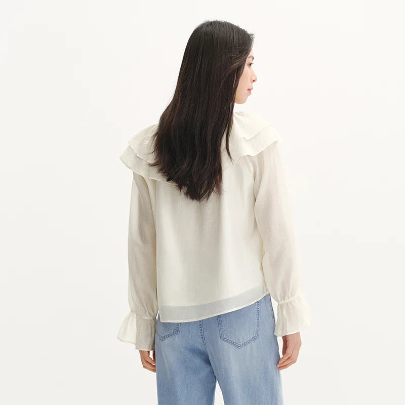 Semir Women Shirt Ruffle Lantern Sleeve Textured Petite Sweet French Style 2026 Summer Casual Fashion Versatile Top
