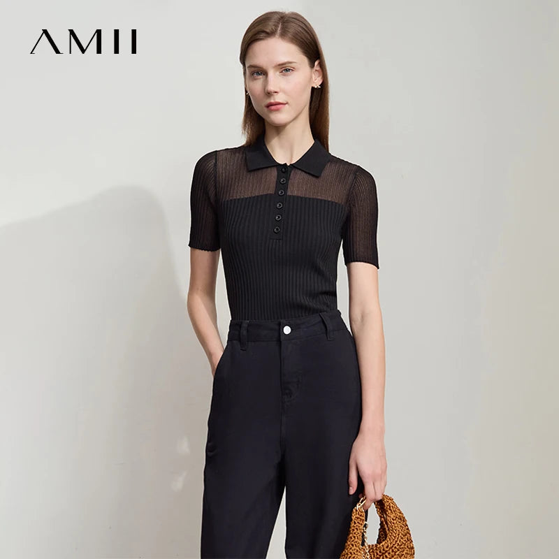 អាវប៉ាក់ Amii Minimalist សម្រាប់ស្ត្រីឆ្នាំ ២០២៦ អាវប៉ាក់ថ្មីសម្រាប់រដូវក្តៅសម្រាប់ស្ត្រី កអាវបត់ចុះក្រោម ដៃខ្លី អាវប៉ាក់រឹង ងាយស្រួលប្រើ 12522013