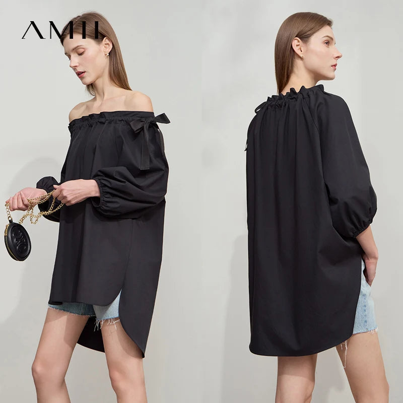 អាវ Amii Minimalist Casual សម្រាប់នារី រដូវក្តៅ ឆ្នាំ២០២៥ ថ្មី សម្រាប់នារីការិយាល័យ ពណ៌ស្រស់ឆើតឆាយ រលុង ងាយស្រួលពាក់ 12542170