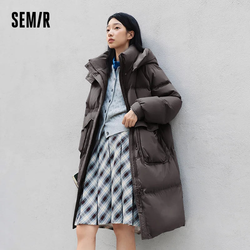 Semir Long Down Coat Hooded Raglan Sleeve Women 2025 Winter Solid Color Warm Thickened Casual Daily Insulated Outerwear