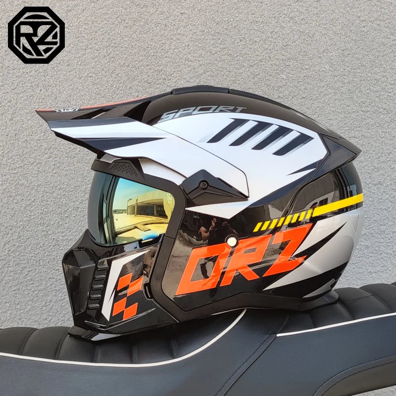ORZ modular multifunctional combination motorcycle helmet Black Warrior retro style full face helmet DOT personalized helmet