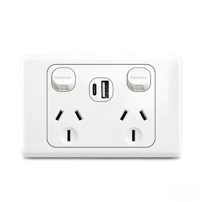 Australian Standard Usb Wall Dual Socket with 2gang Switch, Au Plug Adapter Mobile Phone Charging Power 10A Socket 118mm*72mm