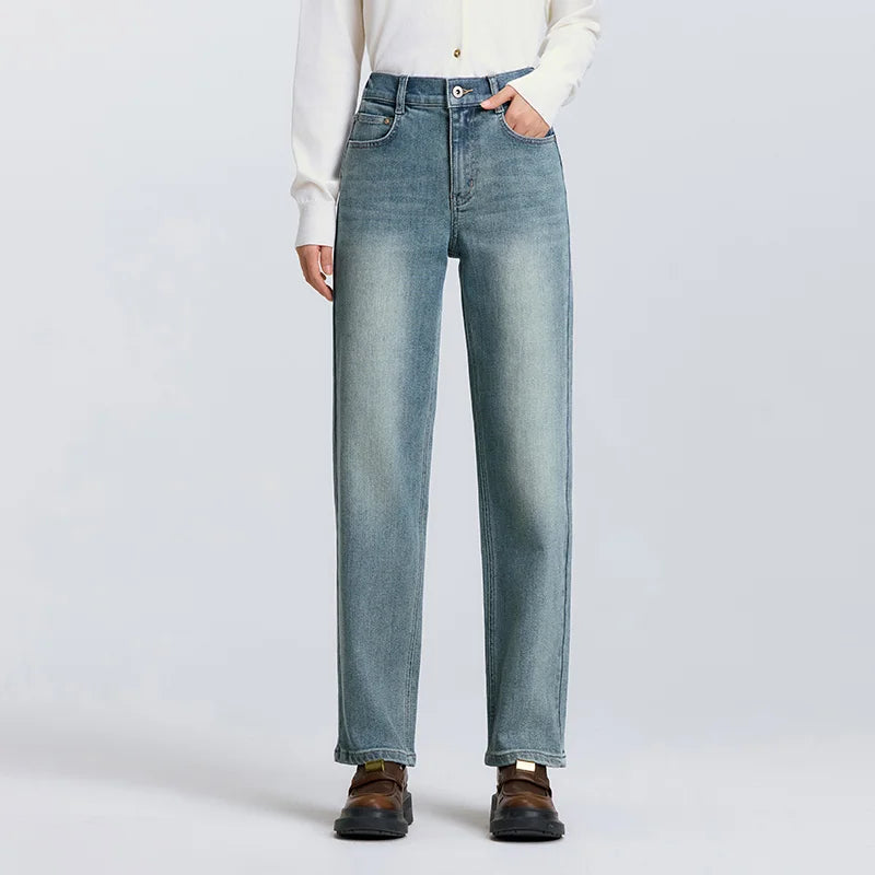 Semir Jeans Women 2026 Spring Half Elastic Waist Straight Pants Casual Fashion Trendy Trousers