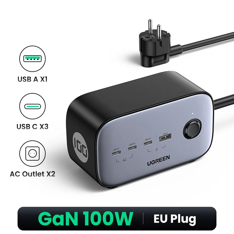 UGREEN 65W GaN Charger Desktop Charging Station USB C Power Strip Fast Charger for Laptop Macbook iPhone 17 16 Android Phone