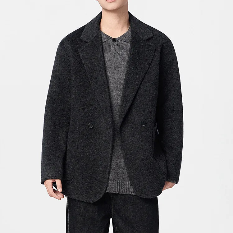 100% Wool Double-Faced Men's Coat, Mid-Length, Loose Fit, Casual Wide Style Woolen Overcoat Plus Size Coat and Jacket