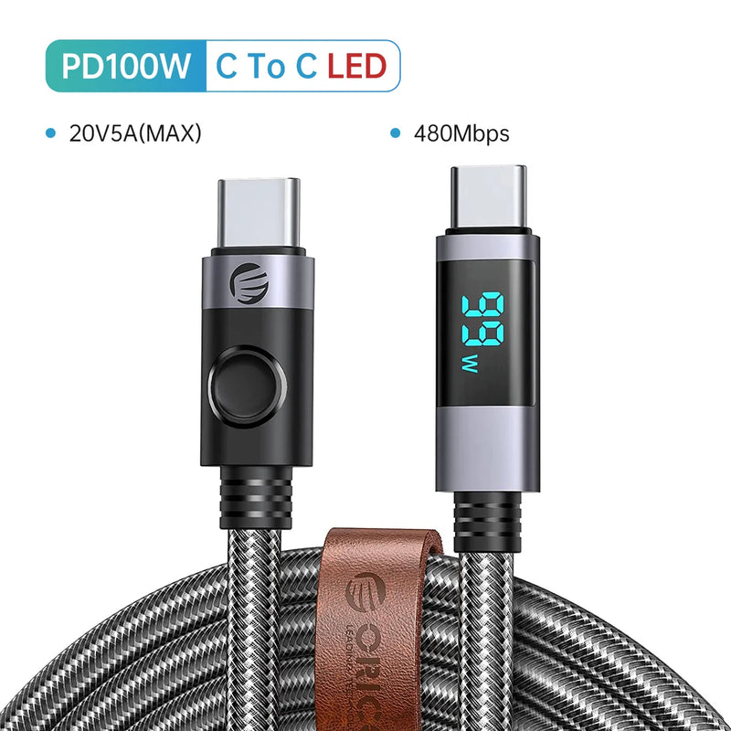 ORICO USB C Cable PD 100W LED Display Fast Charger kit 5A Quick Charge Computer Wire for Macbook Pro iPhone15 iPad Pro Samsung