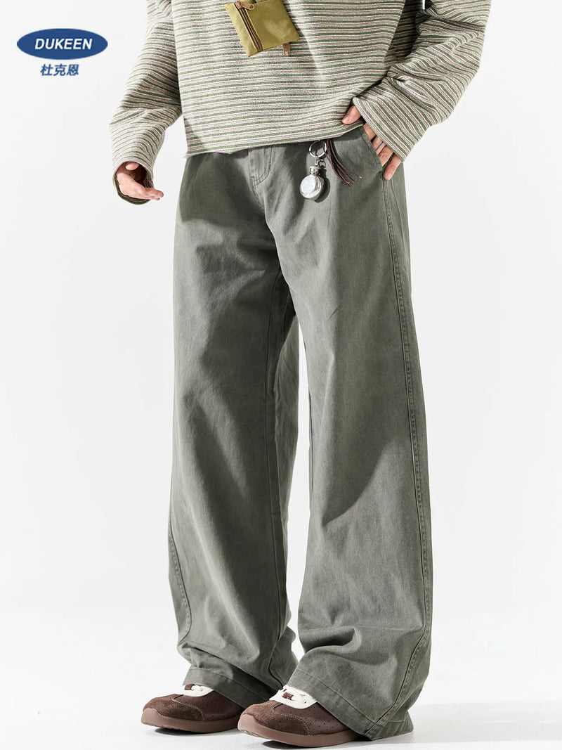 DUKEEN Men's Vintage Workwear Pants Heavyweight 100% Cotton Loose Straight Wide Leg Street Style