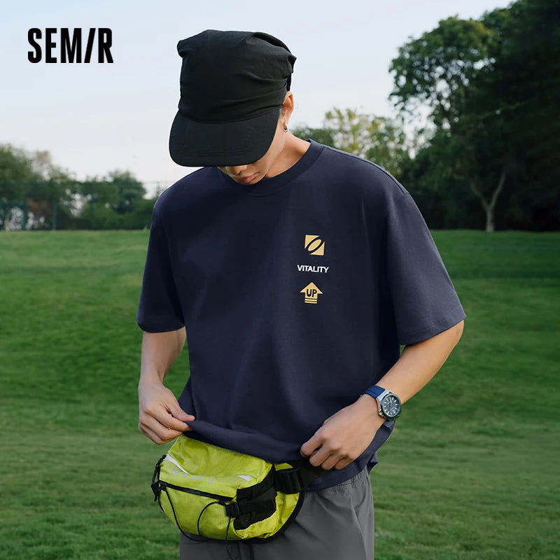 Semir Mens Tshirt 2026 Pure Cotton Knitted Number Printed Light Sports Style Casual Fashion Soft