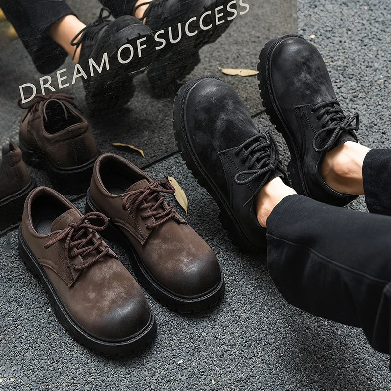 Men's retro thick-sole casual shoes Four seasons breathable soft-sole outdoor walking shoes fashion youth business visitor shoes