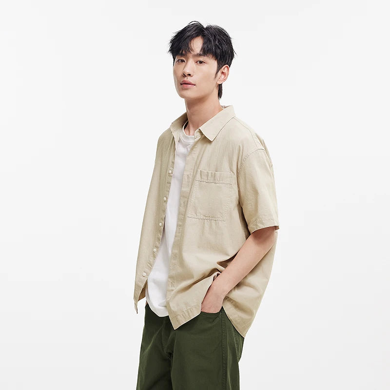 Semir Mens Shirt 2026 Short Sleeve Cotton Linen Solid Commute Tops Simple Casual Style Soft Versatile Daily Wear Comfortable