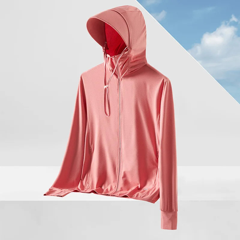 2026 New Women Long-sleeved Hooded Sunscreen, Summer Men Universal UV Light Breathable Jacket, Ice Silk Sports Coat