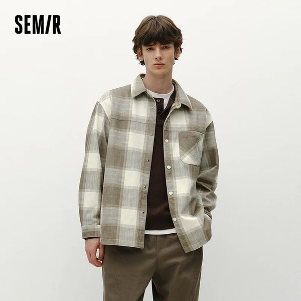 អាវបុរស Semir ក្រណាត់ Corduroy លំនាំ Plaid ដៃវែងឆ្នាំ ២០២៦ រដូវរងាសមស្រួលស្លៀក រចនាប័ទ្មធម្មតា ស្លៀកពាក់ជាស្រទាប់ៗ មើលទៅប្រចាំថ្ងៃ