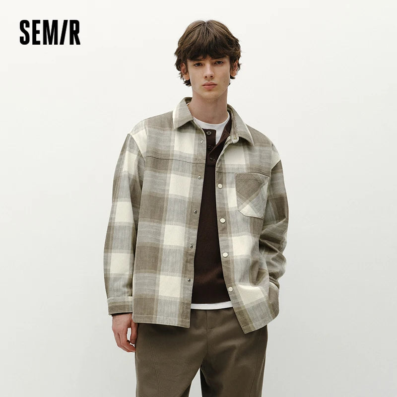អាវបុរស Semir ក្រណាត់ Corduroy លំនាំ Plaid ដៃវែងឆ្នាំ ២០២៦ រដូវរងាសមស្រួលស្លៀក រចនាប័ទ្មធម្មតា ស្លៀកពាក់ជាស្រទាប់ៗ មើលទៅប្រចាំថ្ងៃ