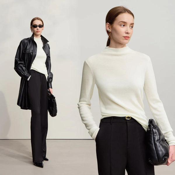 Amii Woman Sweater 2026 Winter New Casual Versatile Semi-turtleneck Sweater Asymmetrical Pullover Knitted Top Women 12524129