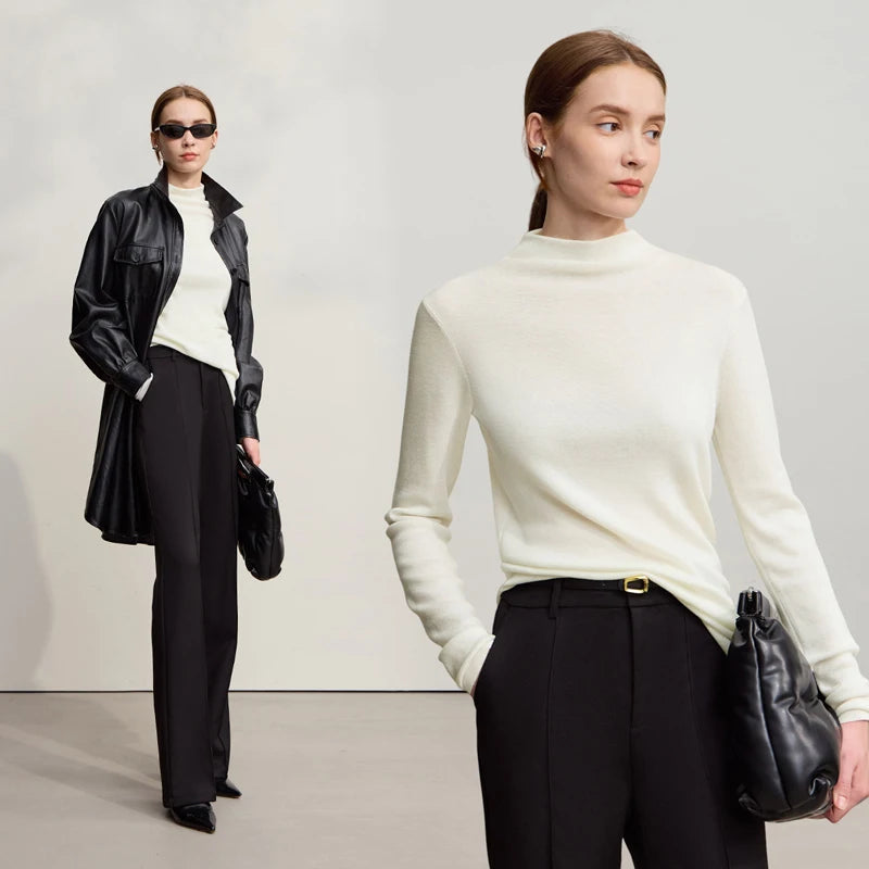 Amii Woman Sweater 2026 Winter New Casual Versatile Semi-turtleneck Sweater Asymmetrical Pullover Knitted Top Women 12524129