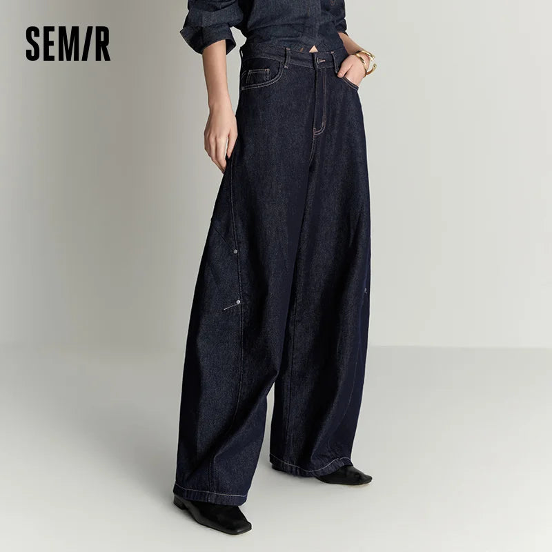 Semir Women Jeans Pleated Loose Wide Leg Sweet Cool Street Style Denim Pants Spring Summer Urban Daily Wear 2026