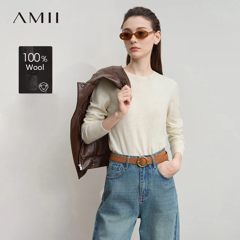 អាវយឺត AMII សម្រាប់នារី រដូវស្លឹកឈើជ្រុះ ឆ្នាំ២០២៦ អាវកមូលថ្មី ងាយស្រួលប្រើ អាវក្រោះដៃវែងធ្វើពីរោមចៀមប៉ាក់ សម្រាប់នារី 12523163