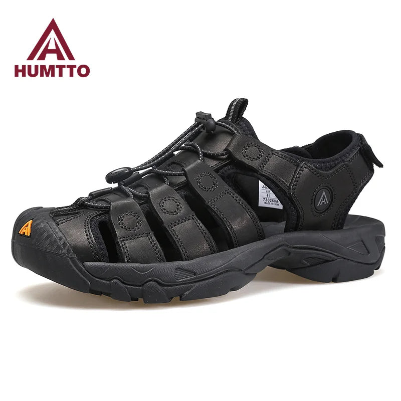 HUMTTO Summer Beach Sandals Men Outdoor Water Sneakers Leather Hiking Camping Climbing Aqua Shoes Breathable Sandals for Mens