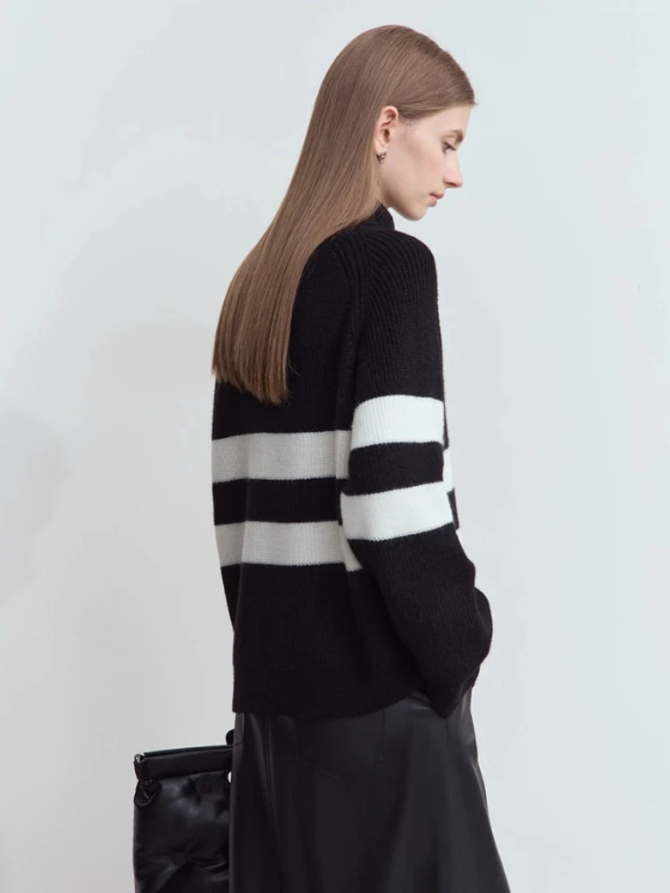 អាវយឺត Amii Turtleneck សម្រាប់ស្ត្រី អាវក្រៅរលុង មានខ្សែរ៉ូត 2025 រដូវរងាថ្មី ដៃវែង ប៉ាក់ឆ្នូត អាវសម្រាប់ស្ត្រី 12444213