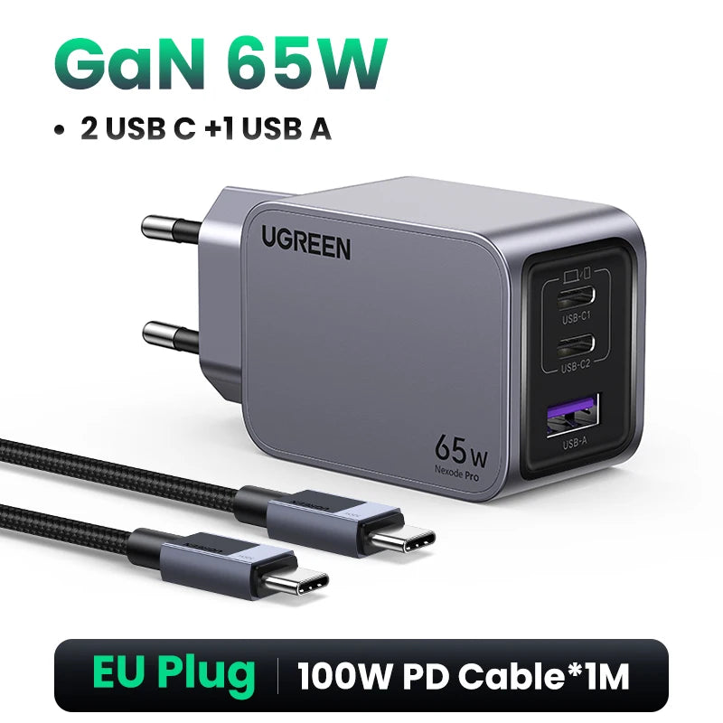 UGREEN 65W GaN Charger Type C Quick Charge 4.0 3.0 USB Charger For iPhone 18 17 16 Pro Macbook Air Laptop Tablet PD Fast Charger