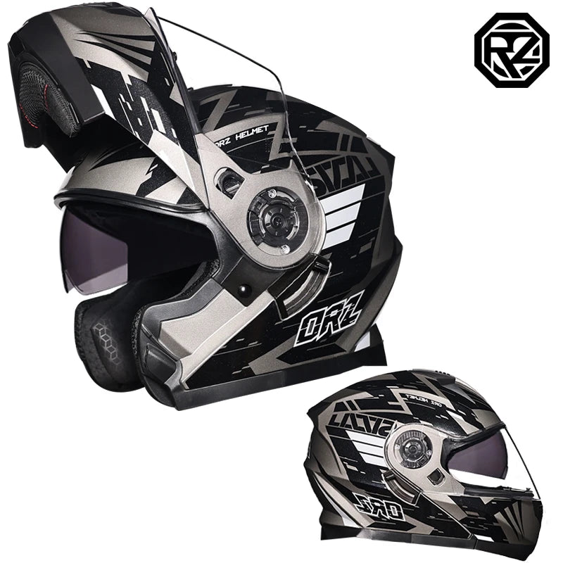 Motorcycle Open Face Modular Flip Up Full Face Helmet for Adult Men and Women DOT Approved Moto Helmets ORZ-162
