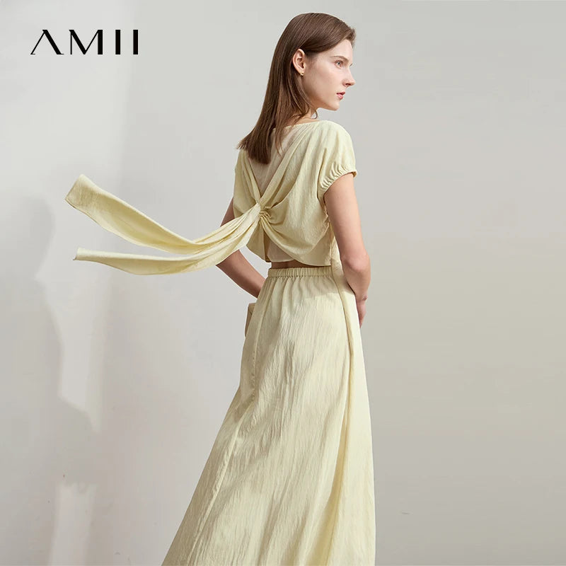 រ៉ូប AMII ស្លីមពណ៌សុទ្ធ ចង្កេះសម រដូវក្តៅឆ្នាំ ២០២៦ សម្រាប់នារី មុខរបរ បូចង ឆើតឆាយ ក ស្រាល រ៉ូបការិយាល័យ 12552037