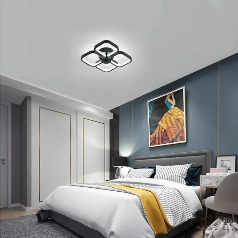 LED Ceiling Light Modern Square, Nordic 4 Panel Ceiling Lamp 6500K Cool White, for Living Room Bedroom Indoor Lighting