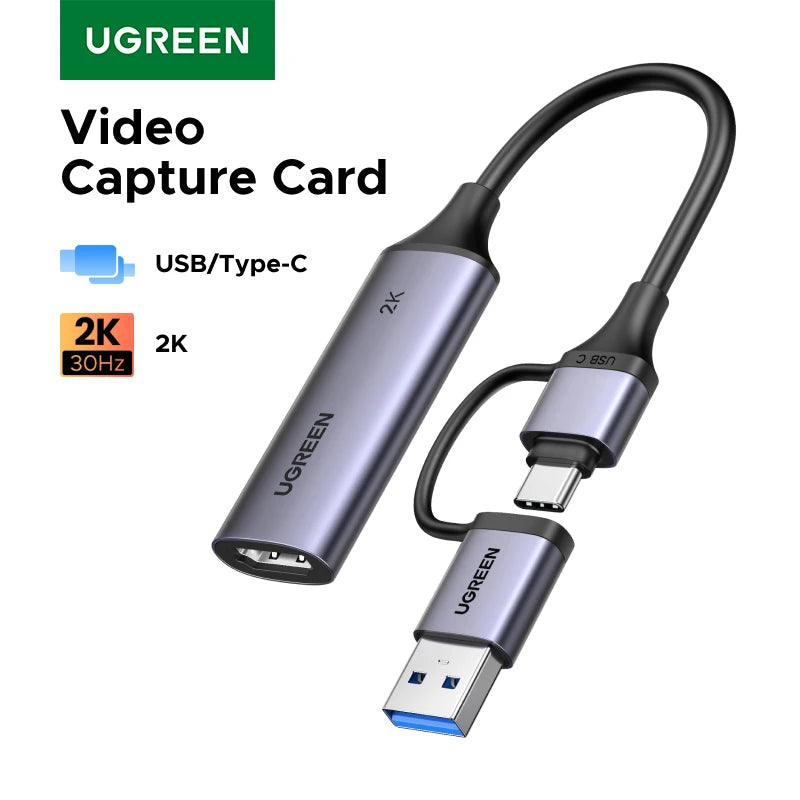 UGREEN HDMI Video Capture Card USB A C 4K 30Hz Input 2K 30Hz Output for PS5 Switch Laptop Streaming Recording Online Class Meeti