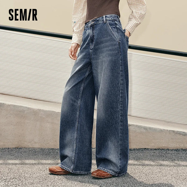 ខោខូវប៊យ Semir សម្រាប់នារី សាច់ក្រណាត់ Whisker Gradient រលុង ជើងធំ ខោបែប Street Style ខោ Denim វែង រដូវស្លឹកឈើជ្រុះ ស្លៀកប្រចាំថ្ងៃបែបទីក្រុង ឆ្នាំ២០២៦
