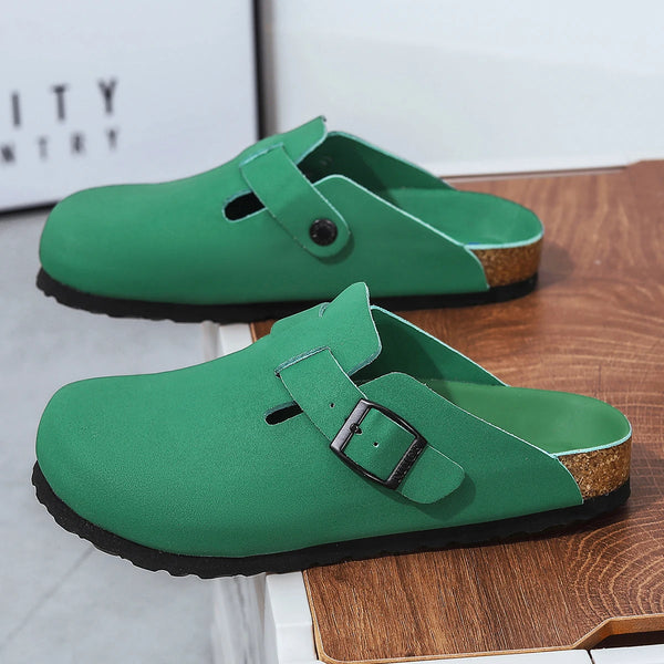 Cork Footbed Leather Clogs Unisex Slip-on Closed Toe Sandals with Adjustable Buckle 10 Colors Available Big Size 47 48