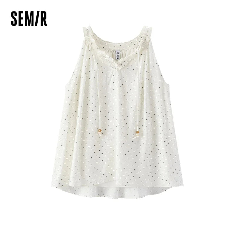 Semir Womens Shirt 2026 Polka Dot Ruffle Sleeveless Retro Gentle Style Casual Elegant